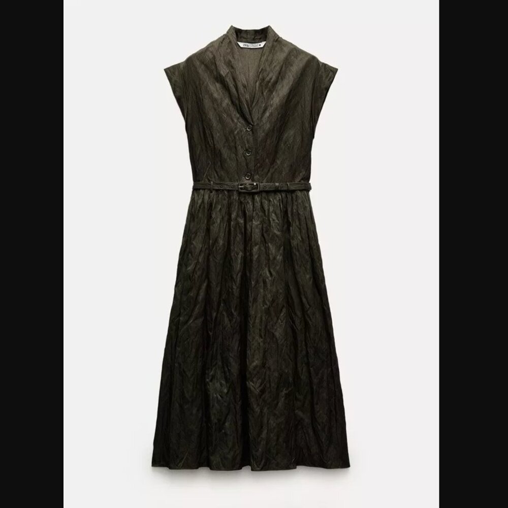 ZARA NWT WOMAN SS24 BELTED SHIRTDRESS- ZW COLLECTION KHAKI - Picture 4 of 6